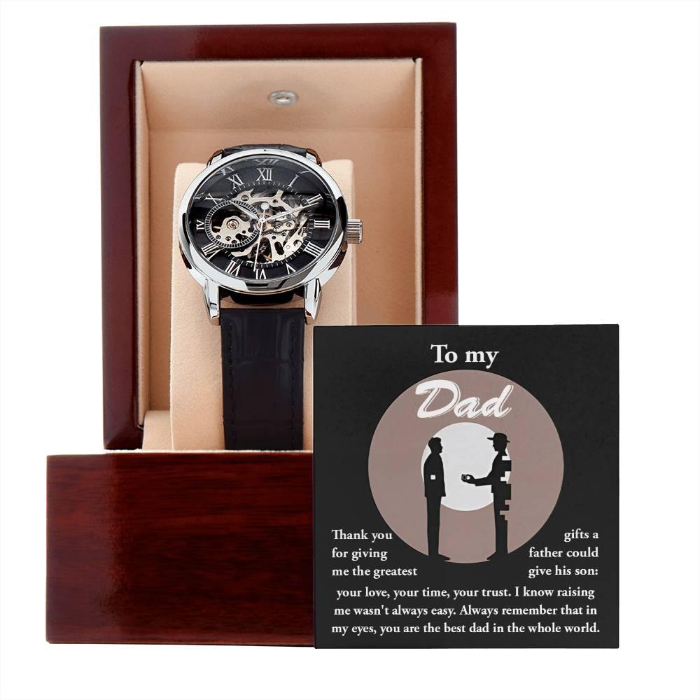Dad Gift -The Greatest Gifts- Your Love, Time and Trust Men's Openwork Watch with Gift Box - Mallard Moon Gift Shop