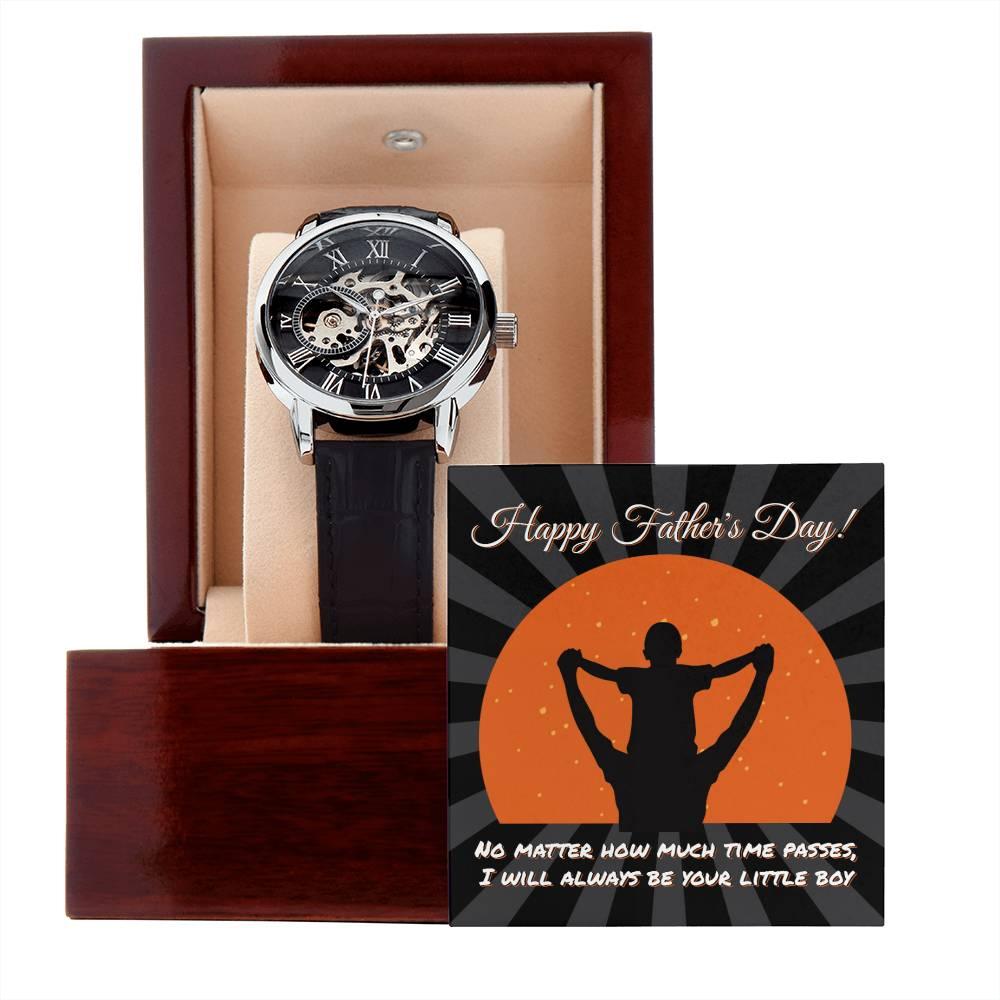 Dad Happy Father's Day I Will Always Be Your Little Boy Men's Openwork Watch with Gift Box - Mallard Moon Gift Shop