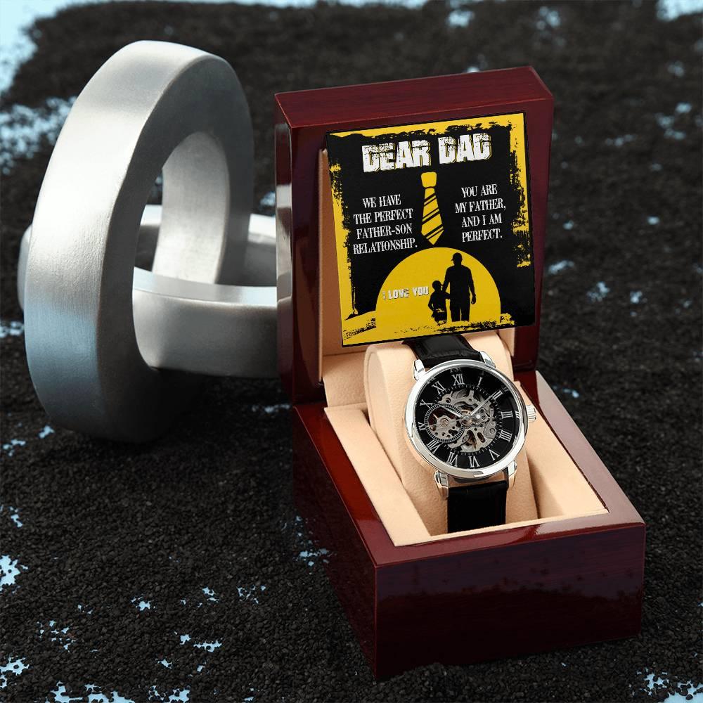 Dear Dad- We Have the Perfect Father Son Relationship Men's Openwork Watch with Gift Box - Mallard Moon Gift Shop