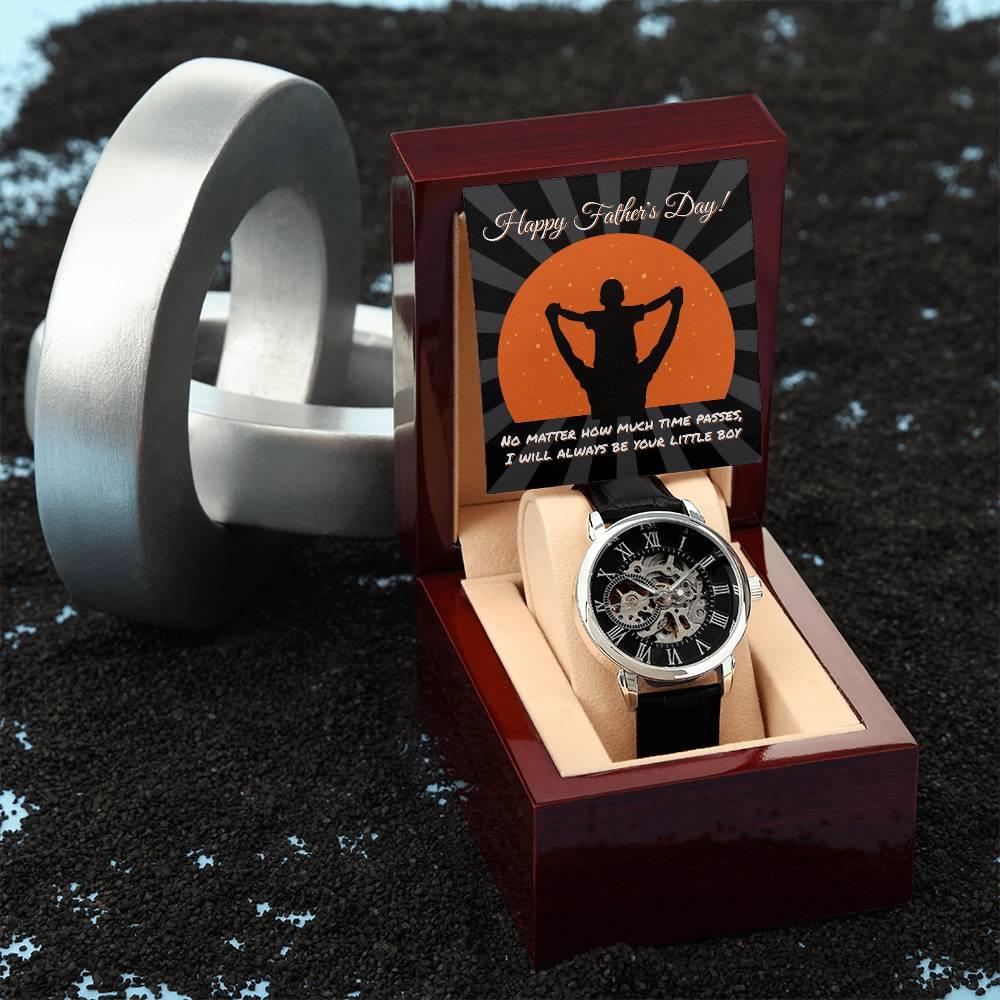 Dad Happy Father's Day I Will Always Be Your Little Boy Men's Openwork Watch with Gift Box - Mallard Moon Gift Shop