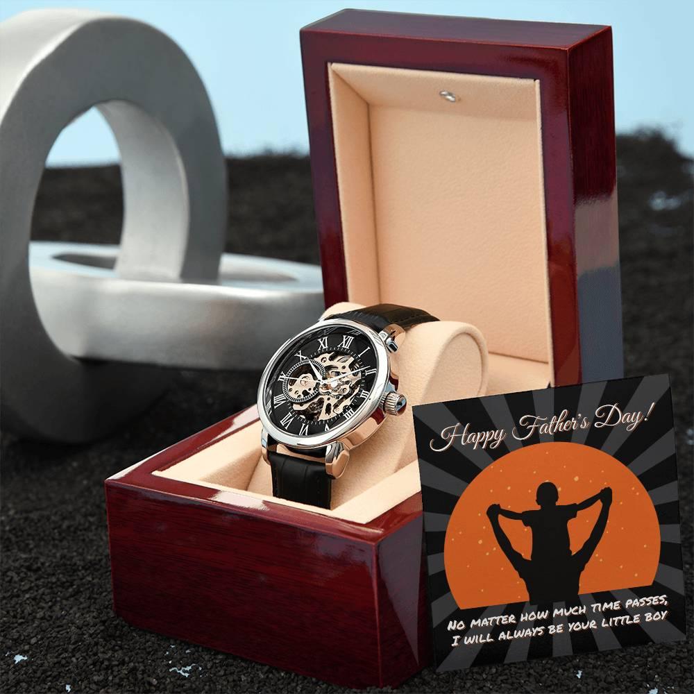 Dad Happy Father's Day I Will Always Be Your Little Boy Men's Openwork Watch with Gift Box - Mallard Moon Gift Shop
