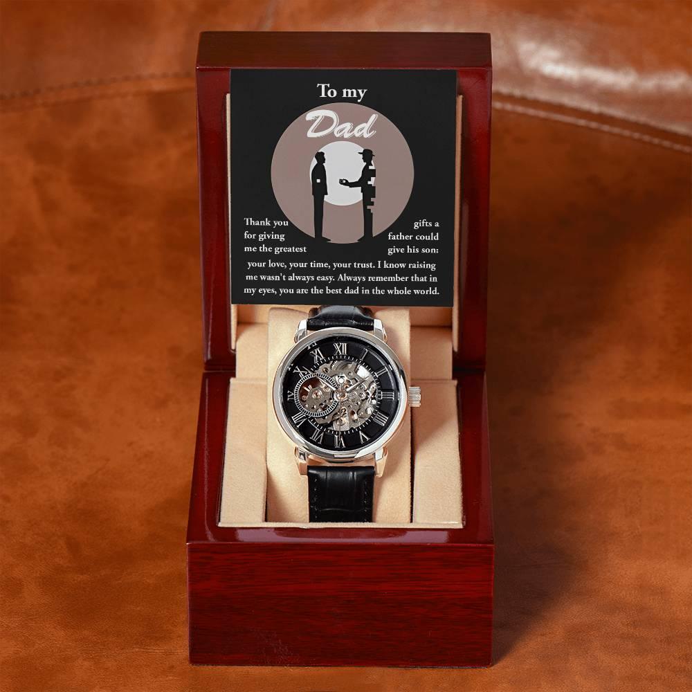 Dad Gift -The Greatest Gifts- Your Love, Time and Trust Men's Openwork Watch with Gift Box - Mallard Moon Gift Shop