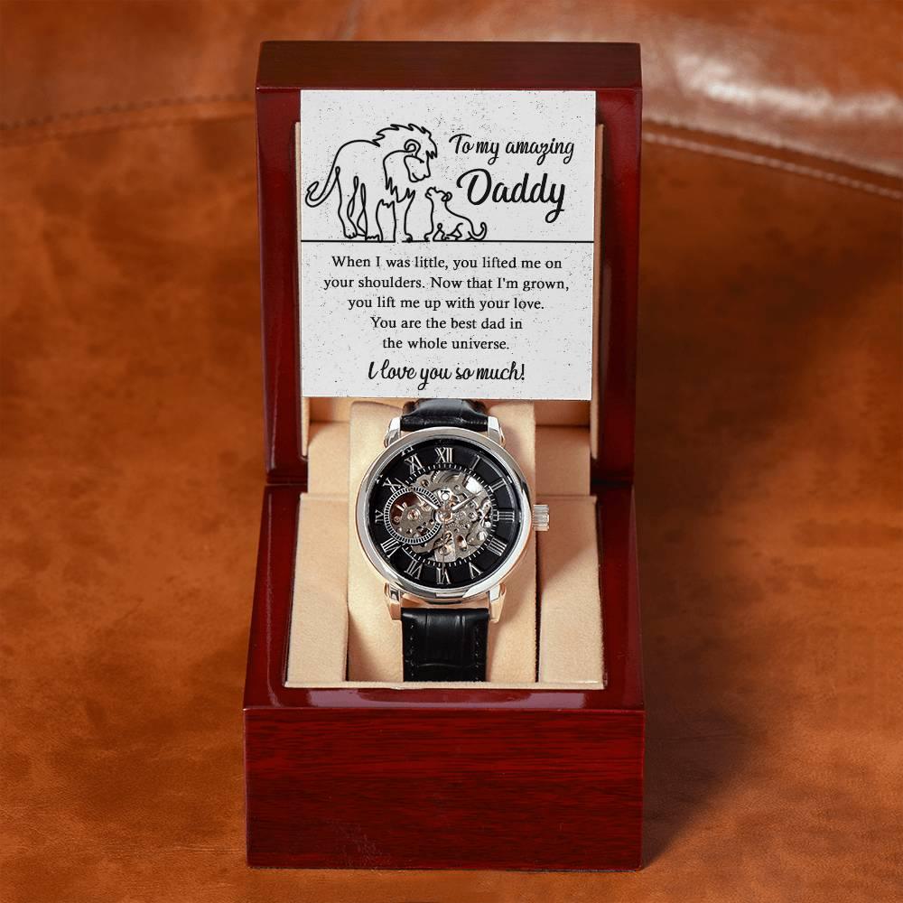 Dad Gift -You Lift My Up With Love Lion and Cub Men's Openwork Watch with Gift Box - Mallard Moon Gift Shop