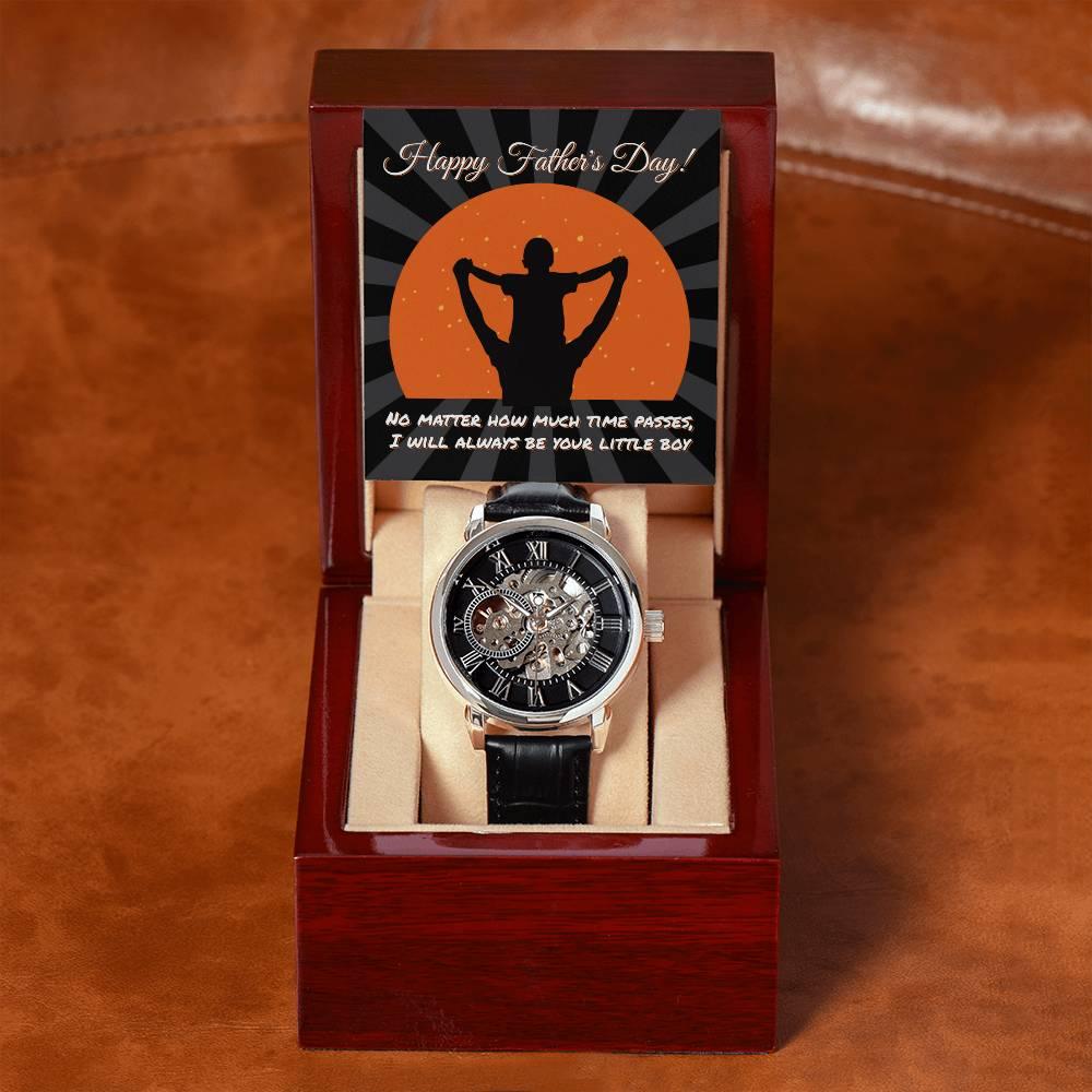 Dad Happy Father's Day I Will Always Be Your Little Boy Men's Openwork Watch with Gift Box - Mallard Moon Gift Shop