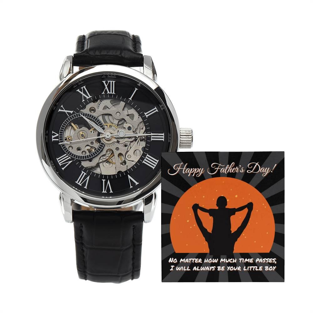 Dad Happy Father's Day I Will Always Be Your Little Boy Men's Openwork Watch with Gift Box - Mallard Moon Gift Shop