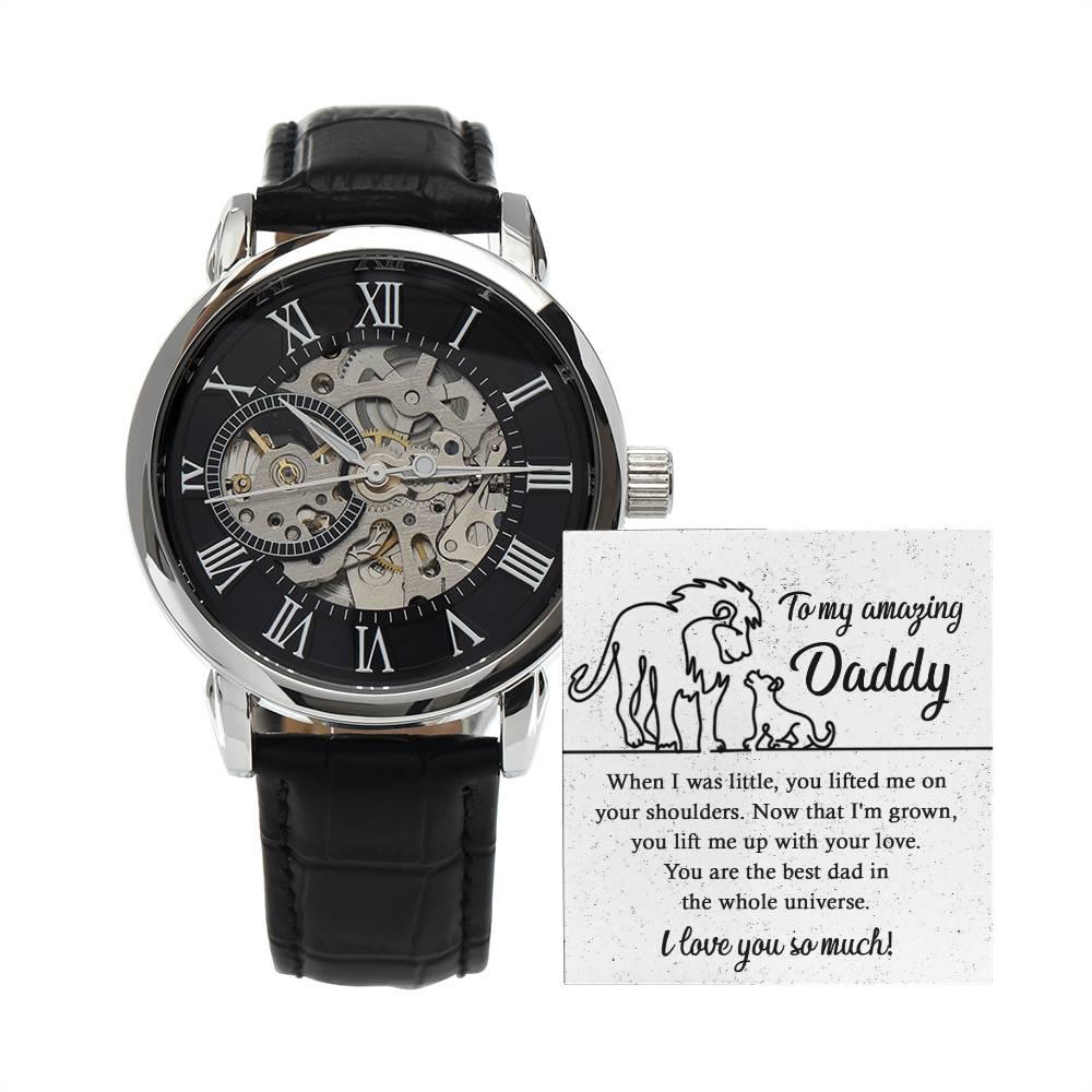 Dad Gift -You Lift My Up With Love Lion and Cub Men's Openwork Watch with Gift Box - Mallard Moon Gift Shop