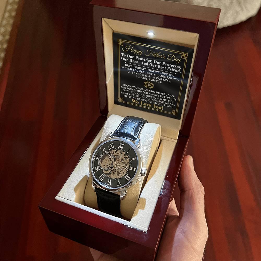 Dad Gift -Our Provider, Protector, Hero, Best Friend Men's Openwork Watch with Gift Box - Mallard Moon Gift Shop