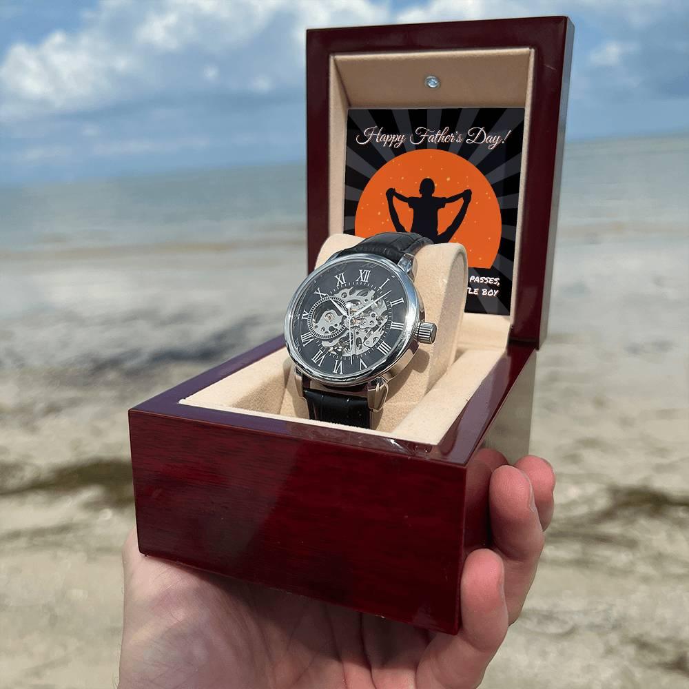 Dad Happy Father's Day I Will Always Be Your Little Boy Men's Openwork Watch with Gift Box - Mallard Moon Gift Shop