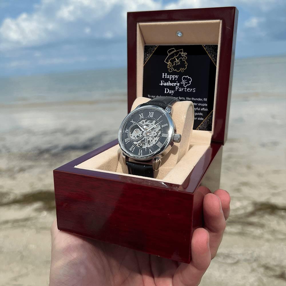 Dad Gift -Funny Happy Farter's Day Men's Openwork Watch with Gift Box - Mallard Moon Gift Shop