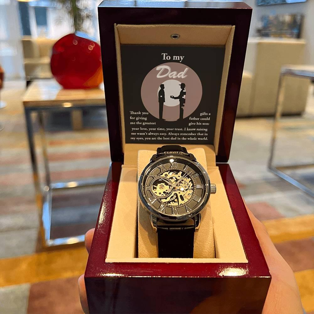 Dad Gift -The Greatest Gifts- Your Love, Time and Trust Men's Openwork Watch with Gift Box - Mallard Moon Gift Shop