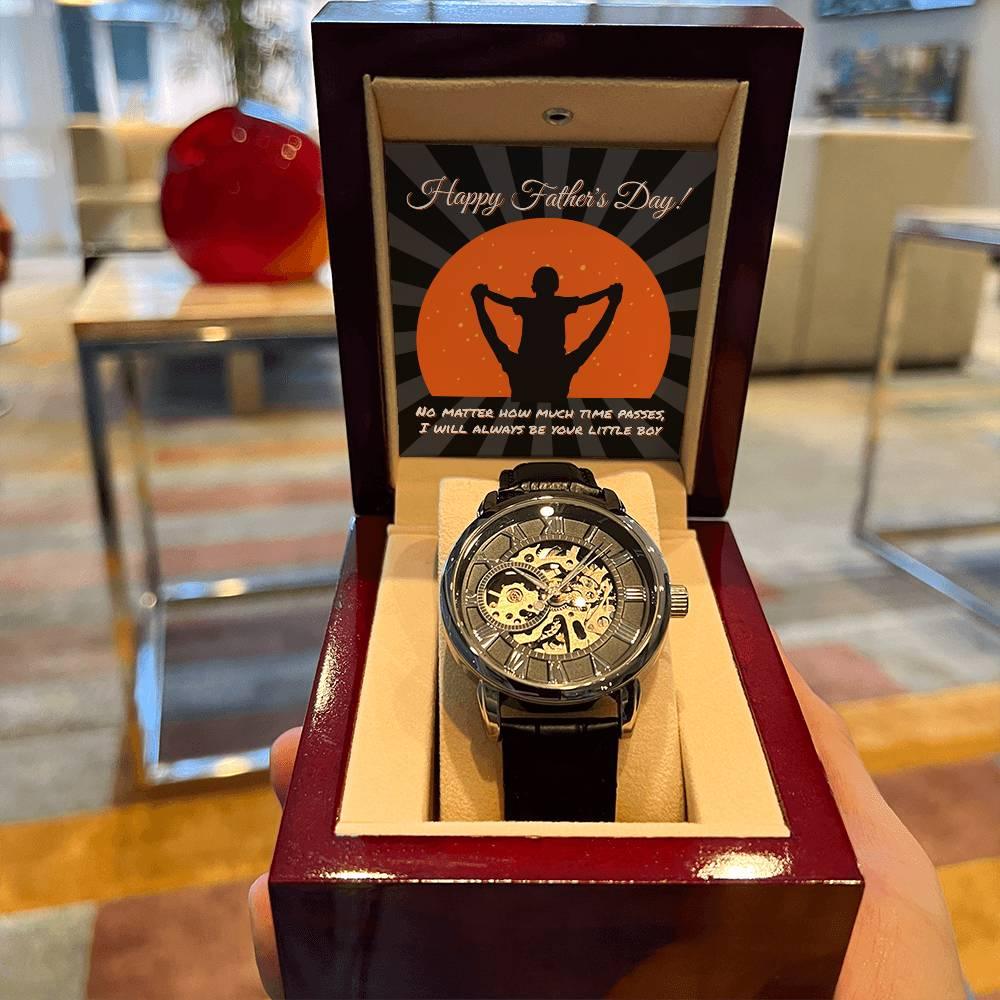 Dad Happy Father's Day I Will Always Be Your Little Boy Men's Openwork Watch with Gift Box - Mallard Moon Gift Shop