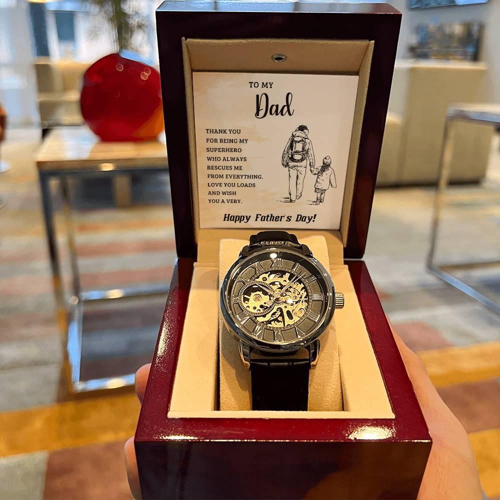 To My Dad My Superhero Men's Openwork Watch with Gift Box - Mallard Moon Gift Shop