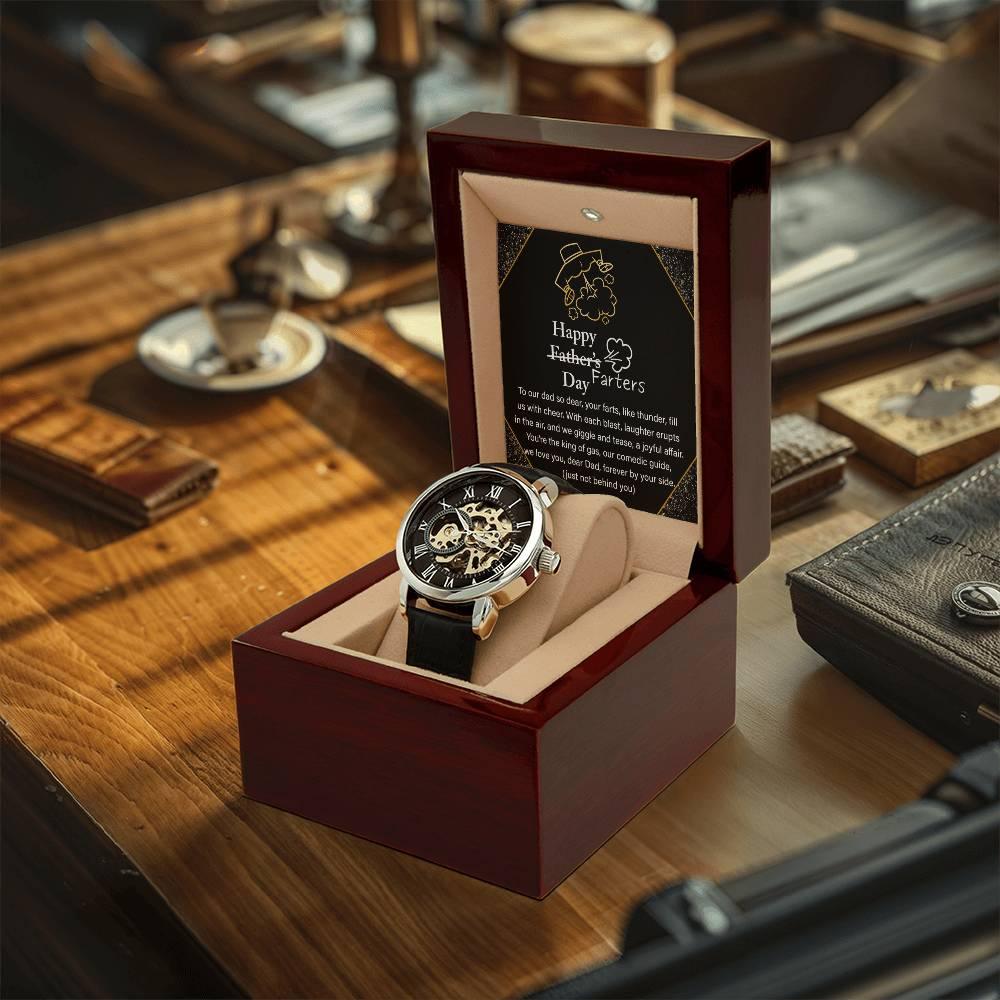Dad Gift -Funny Happy Farter's Day Men's Openwork Watch with Gift Box - Mallard Moon Gift Shop