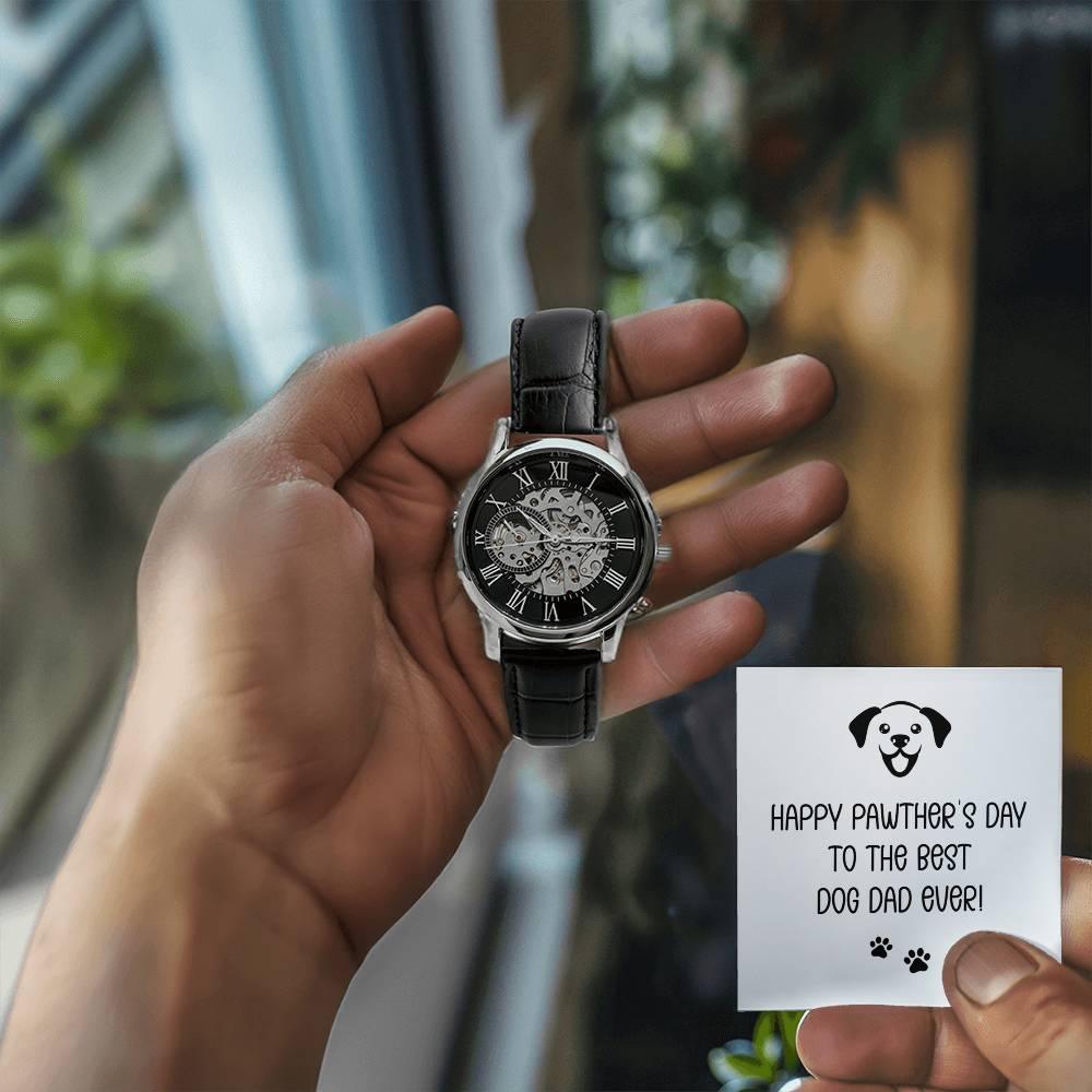 Dad Gift -Happy Pawther’s Day to the Best Dog Dad Men's Openwork Watch with Gift Box - Mallard Moon Gift Shop