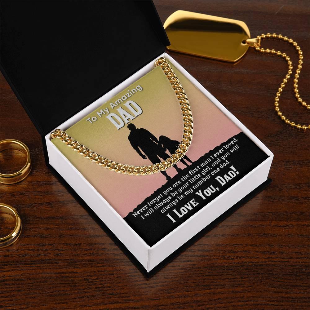 Gift For Dad I Will Always Be Your Little Girl Cuban Chain Link Necklace with Gift Box - Mallard Moon Gift Shop
