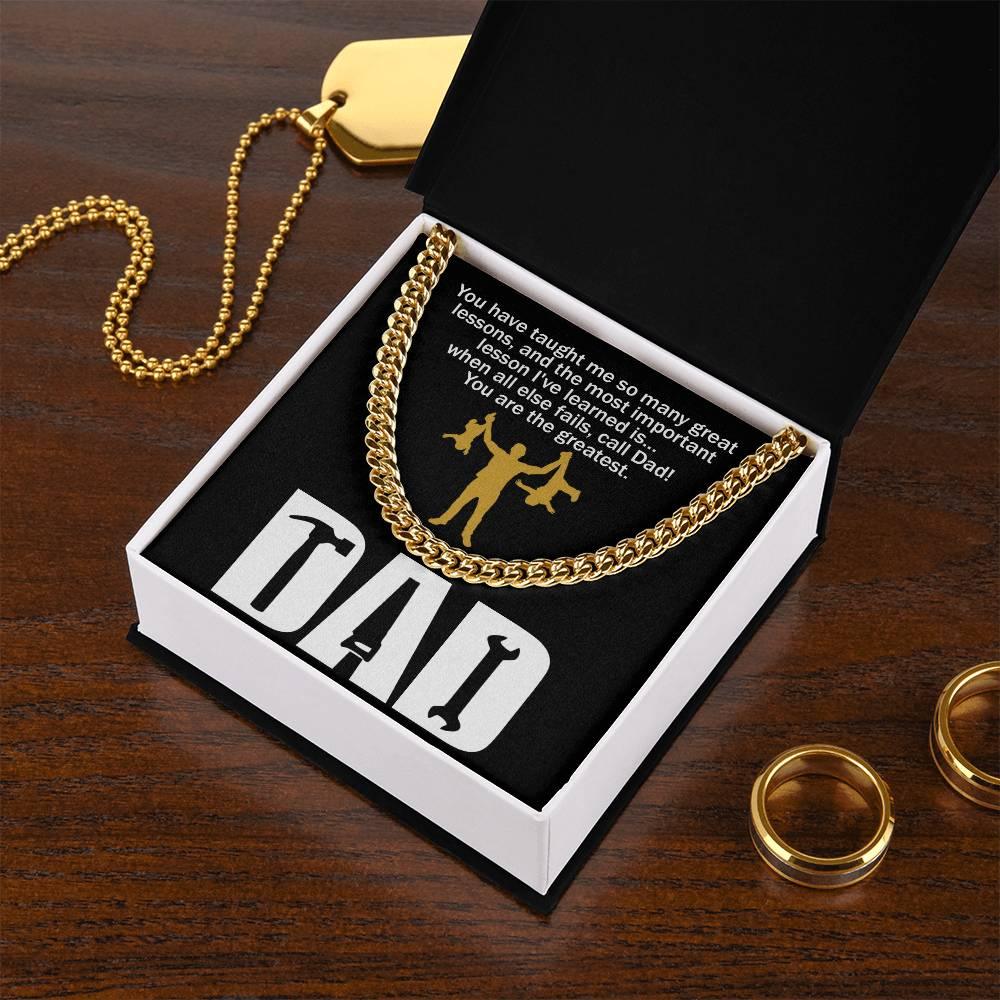 Dad Gift-When All Else Fails, Call Dad Cuban Chain Link Necklace with Gift Box - Mallard Moon Gift Shop