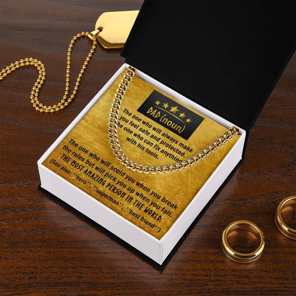 Dad Gift - Dad Noun, See Also Hero, Best Friend Cuban Chain Link Necklace with Gift Box - Mallard Moon Gift Shop