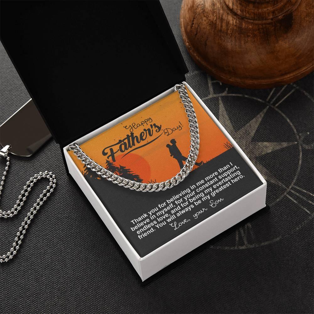 Dad - My Greatest Hero Cuban Chain Link Necklace with Gift Box - Mallard Moon Gift Shop
