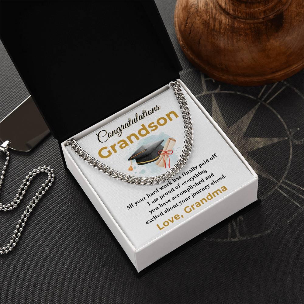 Grandson Graduation Gift - All Your Hard Work Has Paid Off - Personalized Cuban Chain Link Necklace with Message Card and Gift Box - Mallard Moon Gift Shop