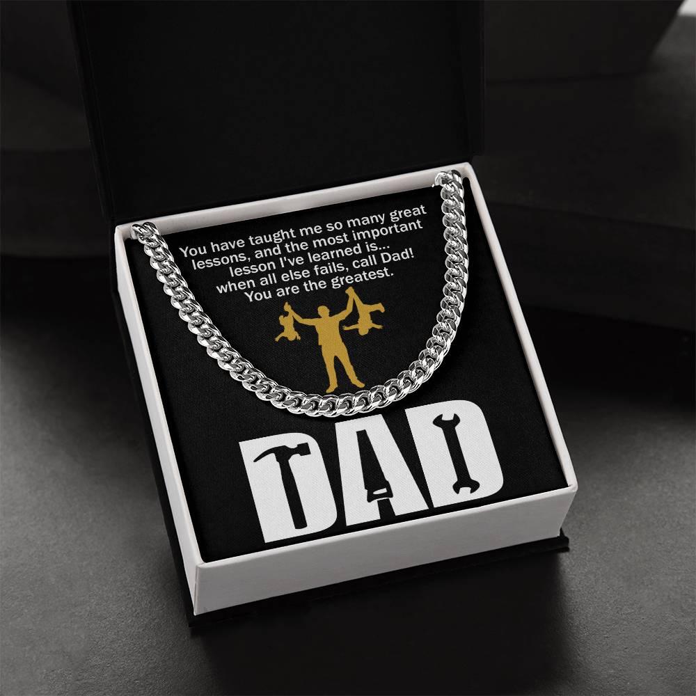 Dad Gift-When All Else Fails, Call Dad Cuban Chain Link Necklace with Gift Box - Mallard Moon Gift Shop