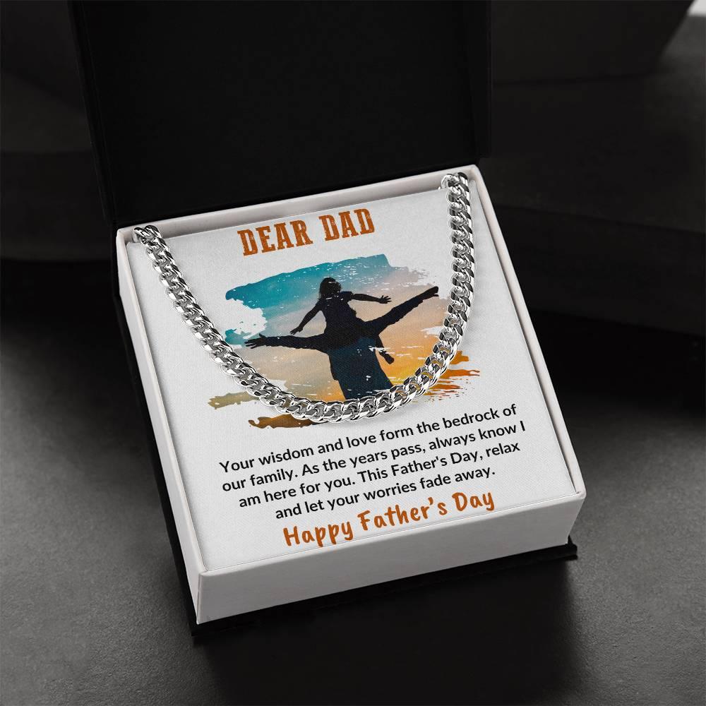 Gift for Dad Personalized Cuban Chain Link Necklace - Your Wisdom and Love Form the Bedrock of Our Family - Mallard Moon Gift Shop
