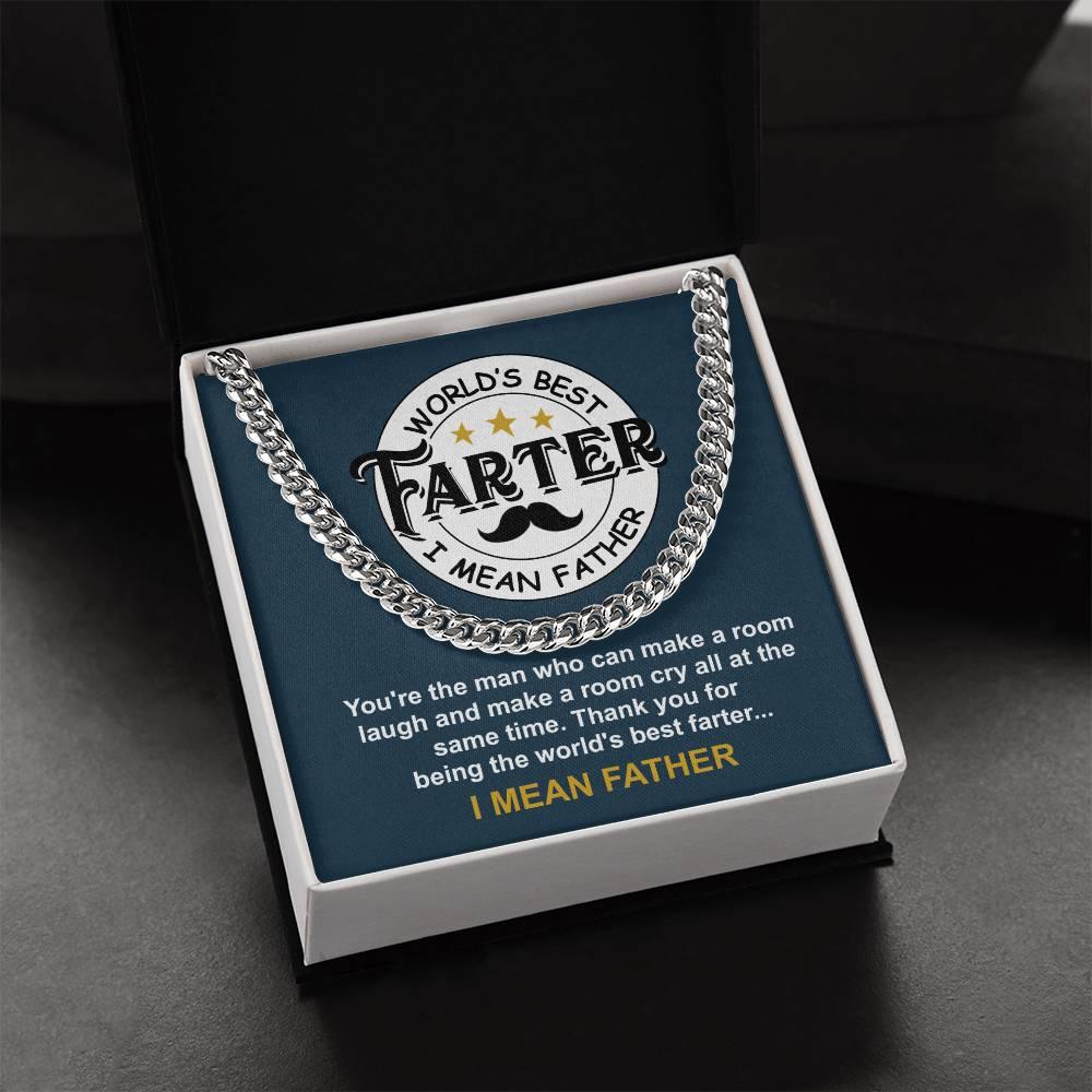 Dad - World's Best Farter Cuban Chain Link Necklace with Gift Box - Mallard Moon Gift Shop