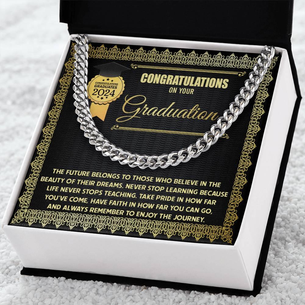 Graduation Gift for Him Take Pride in How Far You Have Come Cuban Chain Link Necklace - Mallard Moon Gift Shop