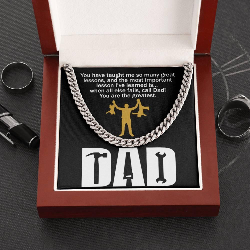 Dad Gift-When All Else Fails, Call Dad Cuban Chain Link Necklace with Gift Box - Mallard Moon Gift Shop
