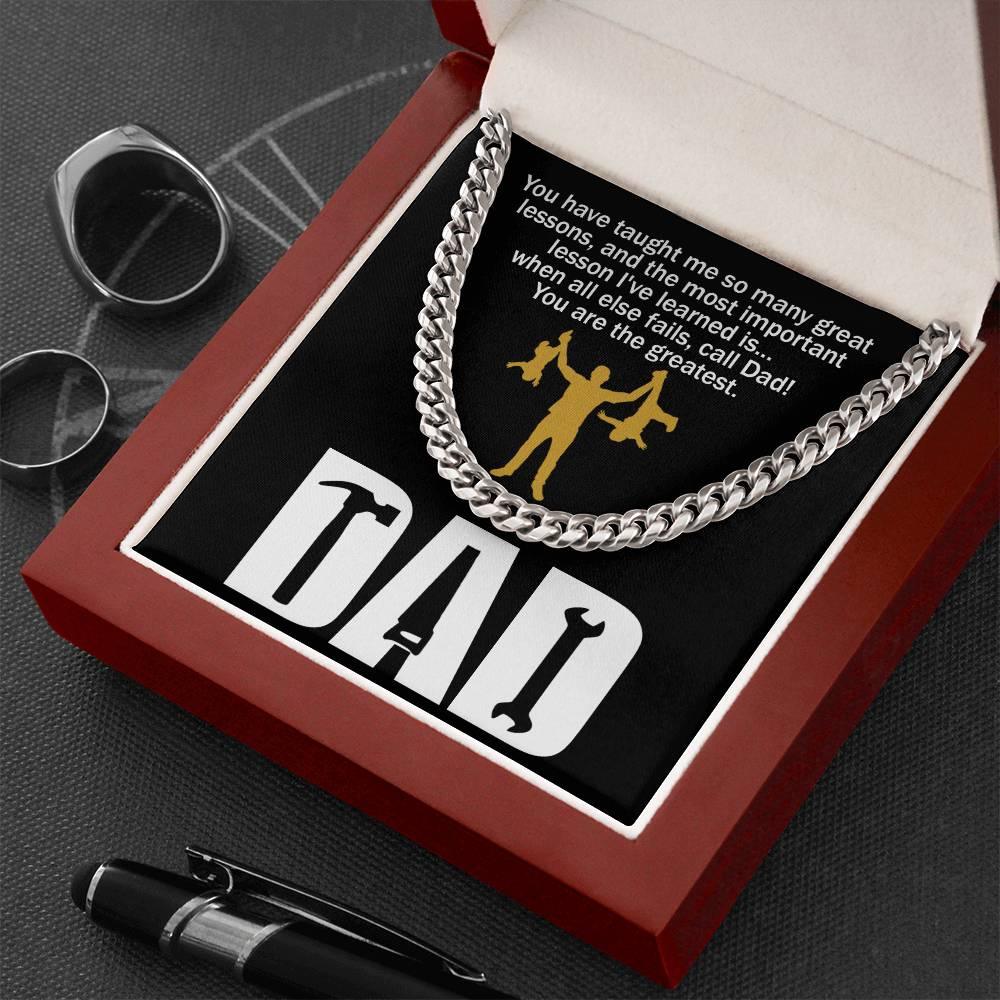 Dad Gift-When All Else Fails, Call Dad Cuban Chain Link Necklace with Gift Box - Mallard Moon Gift Shop