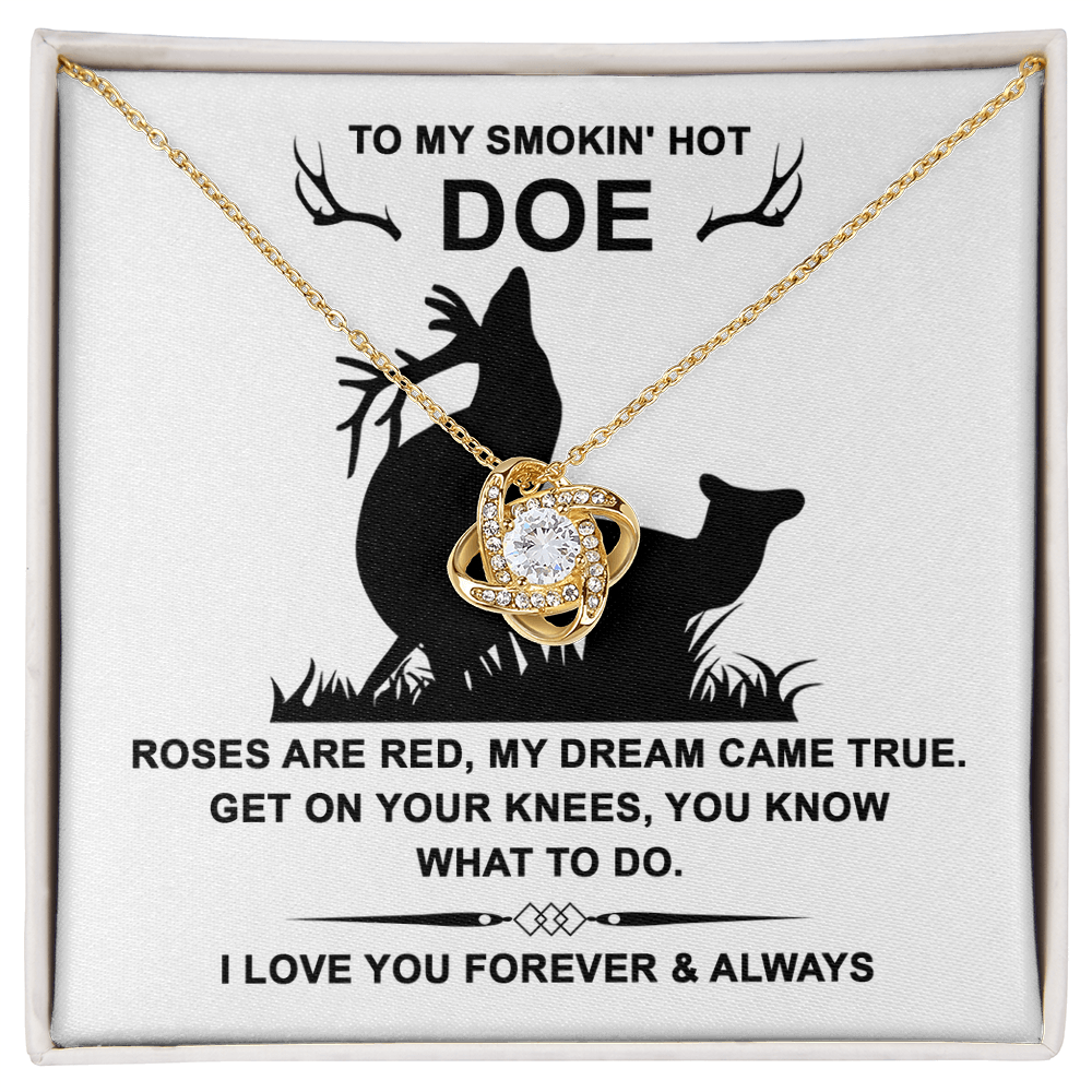 To My Smokin' Hot Doe” Message Card with Love Knot Necklace – Romantic and Playful Valentine's Day Gift - Mallard Moon Gift Shop