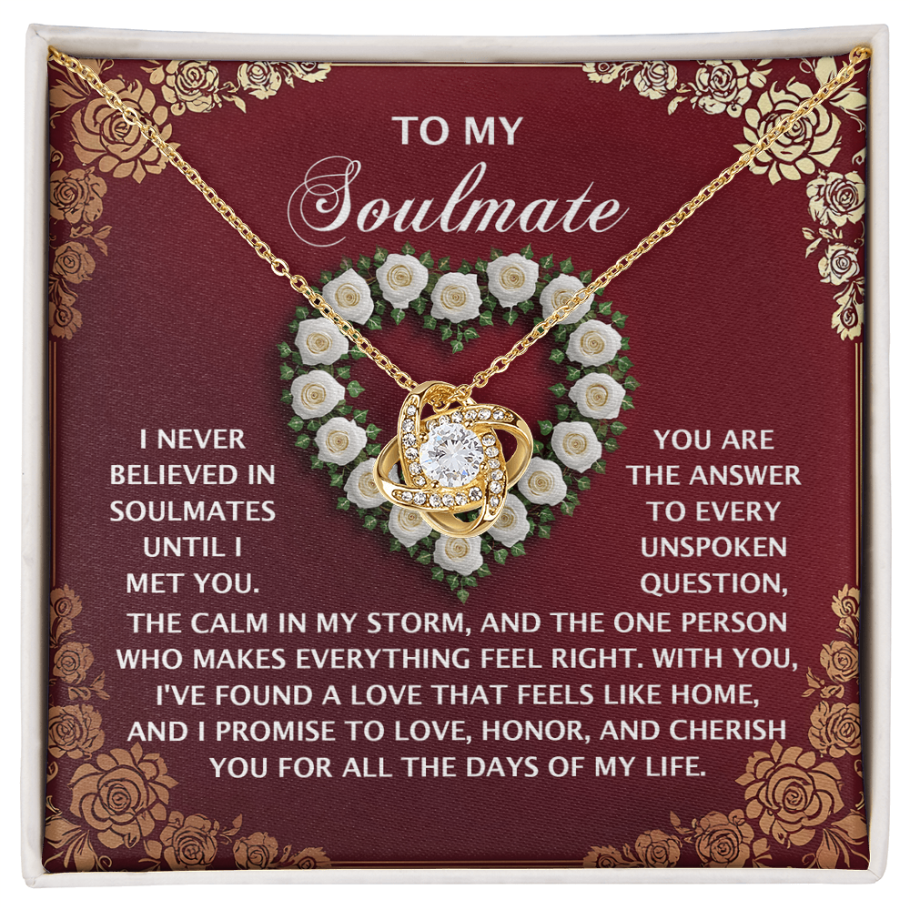 Romantic Gift for Her – Love Knot Necklace with Poetic Soulmate Card