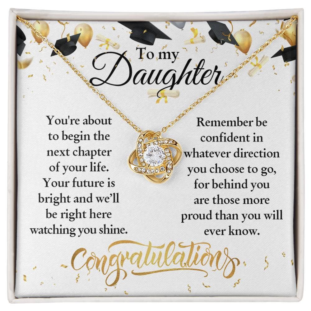 Daughter Congratulations on Your Graduation Your Future is Bright Love Knot Pendant Necklace - Mallard Moon Gift Shop