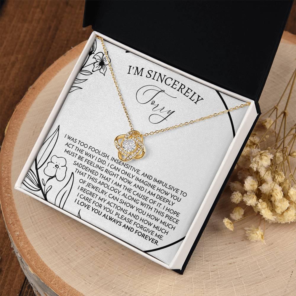 Apology Gift for Girlfriend, Wife, Soulmate -Sorry, Care For You - Love Knot Pendant Necklace - Mallard Moon Gift Shop