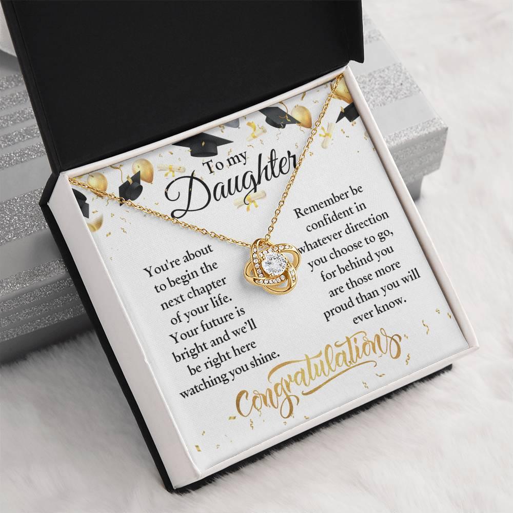 Daughter Congratulations on Your Graduation Your Future is Bright Love Knot Pendant Necklace - Mallard Moon Gift Shop