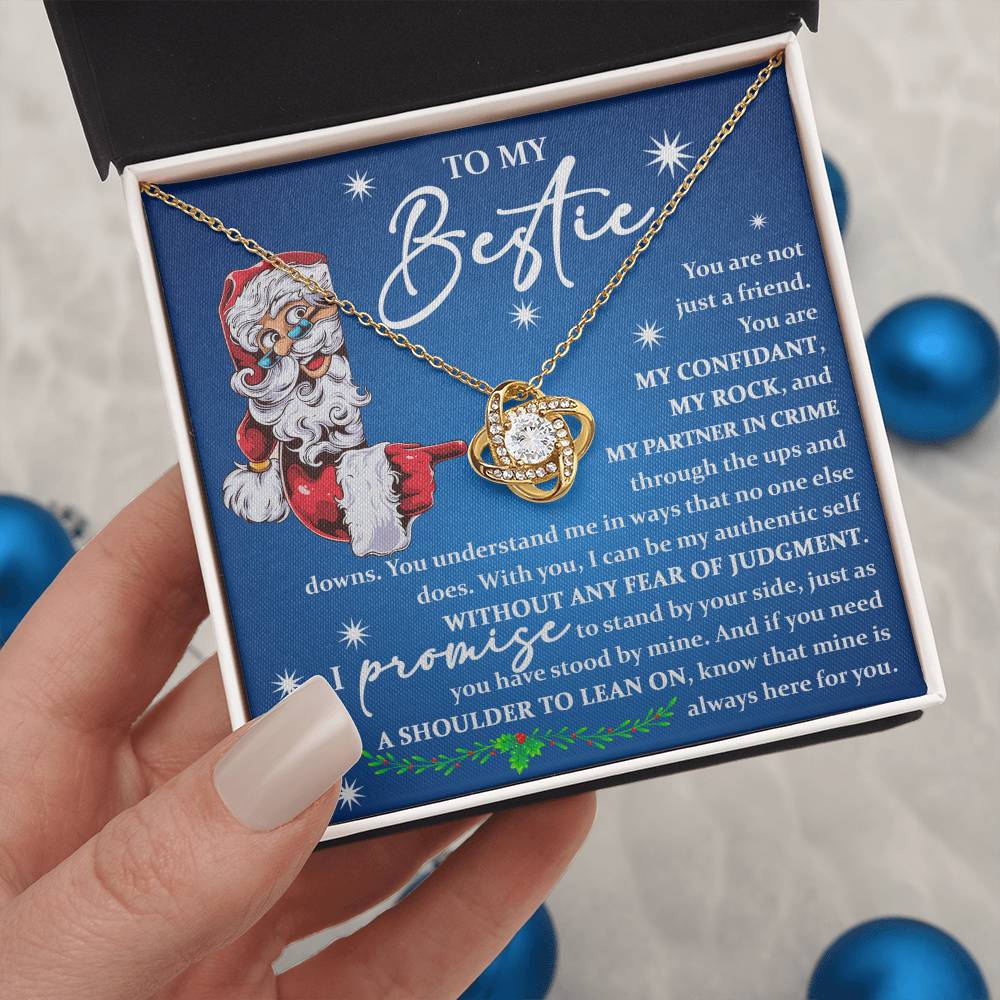 To My Bestie - You are My Rock and My Partner in Crime - Love Knot Necklace - Mallard Moon Gift Shop