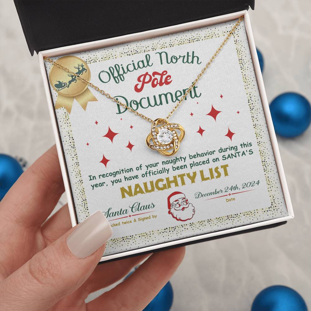 Naughty List - North Pole - Love Knot Pendant Necklace - Mallard Moon Gift Shop