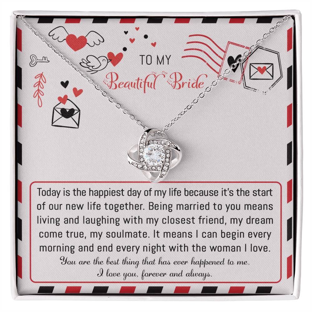 Bride Wedding Day Gift - The Happiest Day - Love Knot Pendant Necklace - Mallard Moon Gift Shop