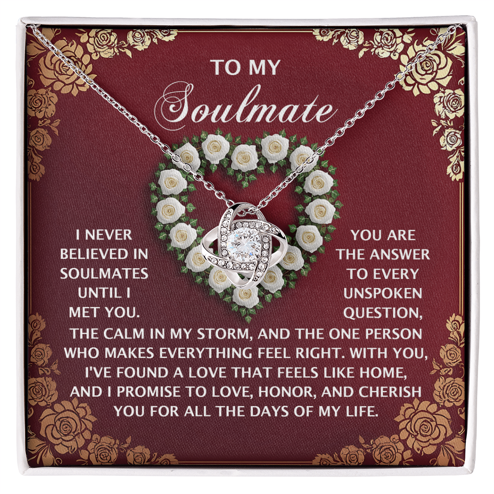 Romantic Gift for Her – Love Knot Necklace with Poetic Soulmate Card