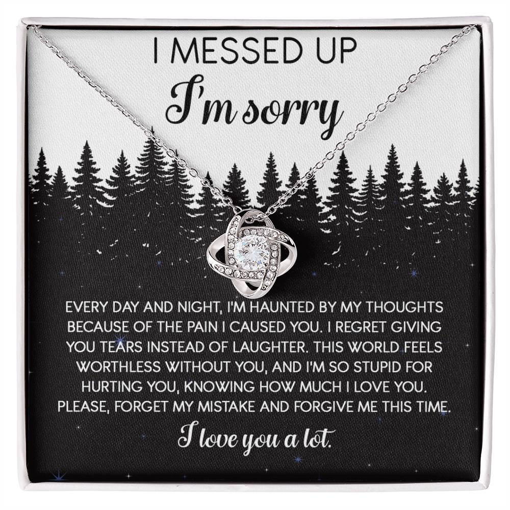 Apology Gift for Girlfriend, Wife, Soulmate - Sorry, By My Thoughts - Love Knot Pendant Necklace - Mallard Moon Gift Shop
