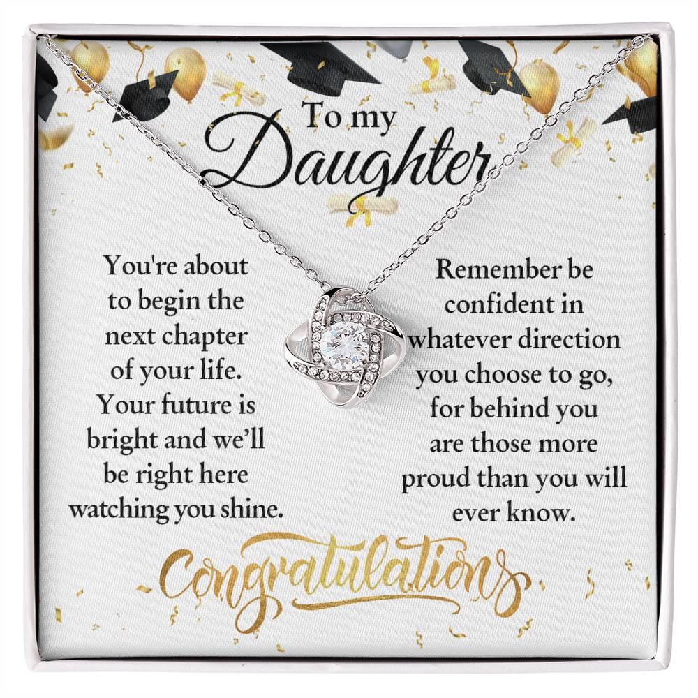 Daughter Congratulations on Your Graduation Your Future is Bright Love Knot Pendant Necklace - Mallard Moon Gift Shop