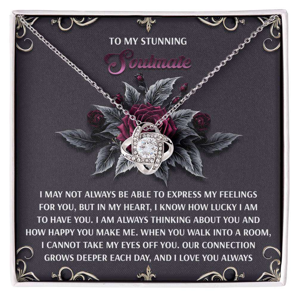 Romantic Gift for Wife or Girlfriend - Stunning Love Knot Pendant Necklace with Soulmate Message - I Am Lucky - Mallard Moon Gift Shop