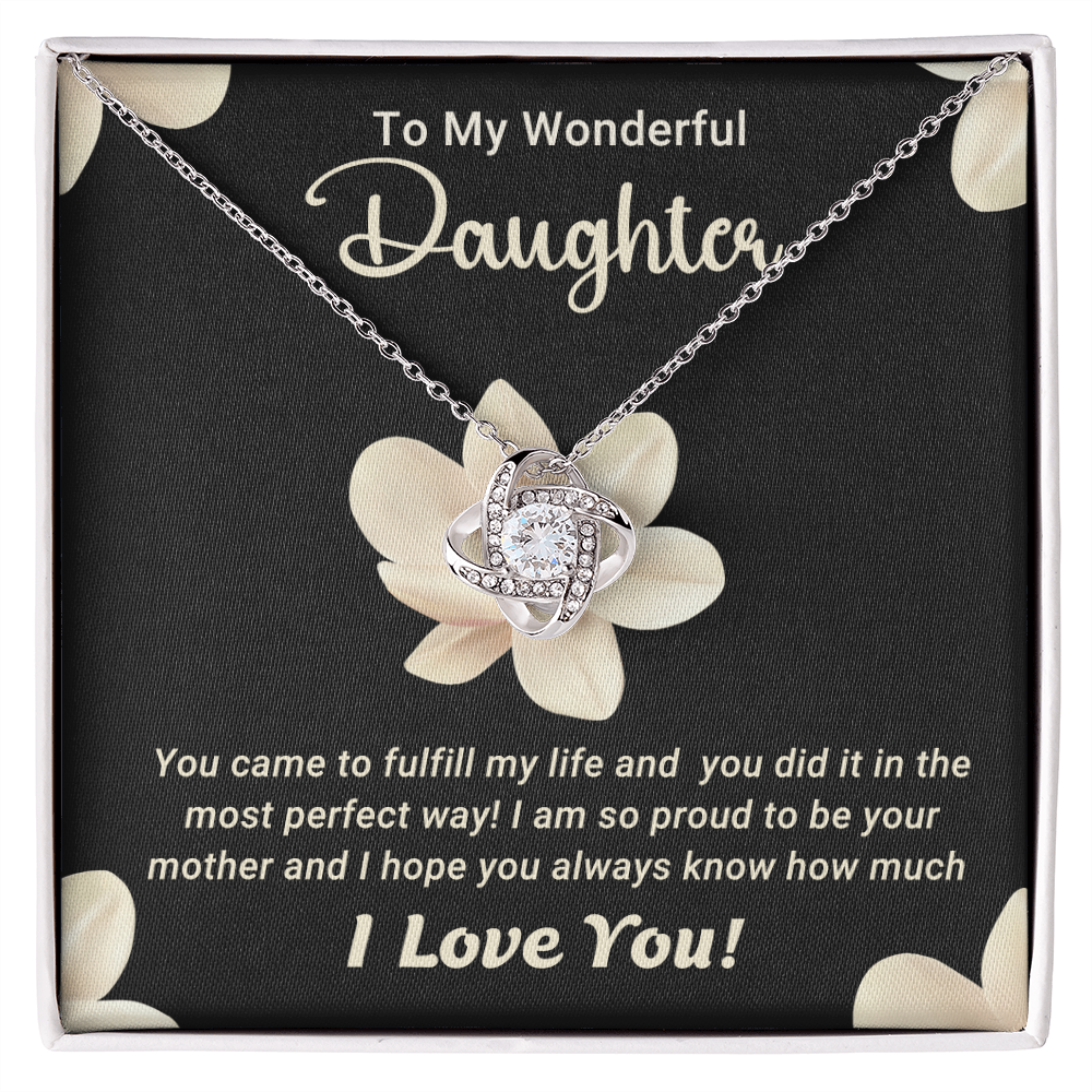 To My Wonderful Daughter – Love Knot Necklace with Magnolia Flower Message Card | Proud Mom Gift for Birthday or Graduation - Mallard Moon Gift Shop
