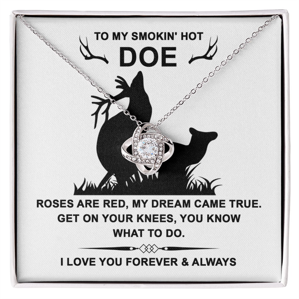 To My Smokin' Hot Doe” Message Card with Love Knot Necklace – Romantic and Playful Valentine's Day Gift - Mallard Moon Gift Shop