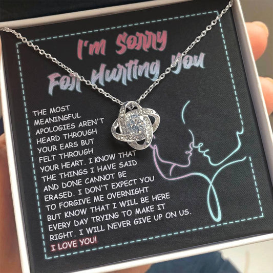 Apology Gift for Girlfriend, Wife, Soulmate - Sorry, Never Give Up -Love Knot Pendant Necklace - Mallard Moon Gift Shop