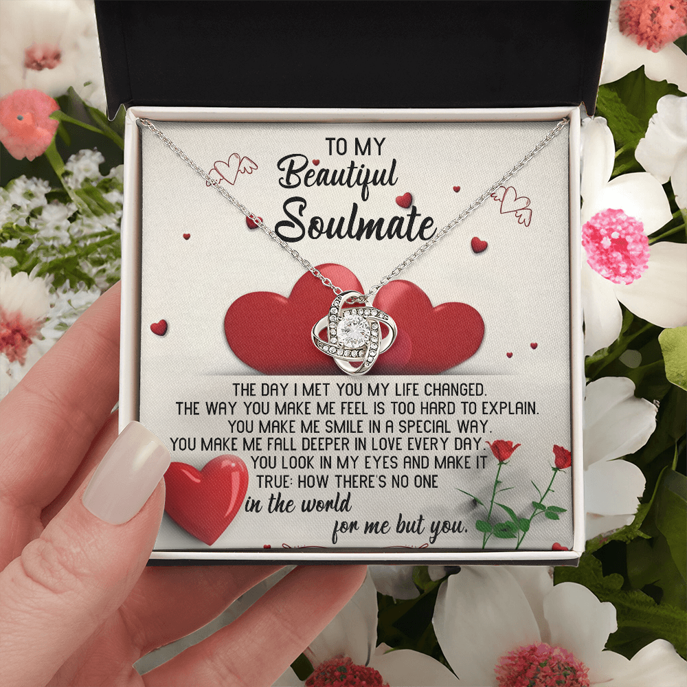 To My Beautiful Soulmate - Heartfelt Love Knot Necklace with Message Card for Valentine’s Day, Anniversary, or Special Occasions - Mallard Moon Gift Shop