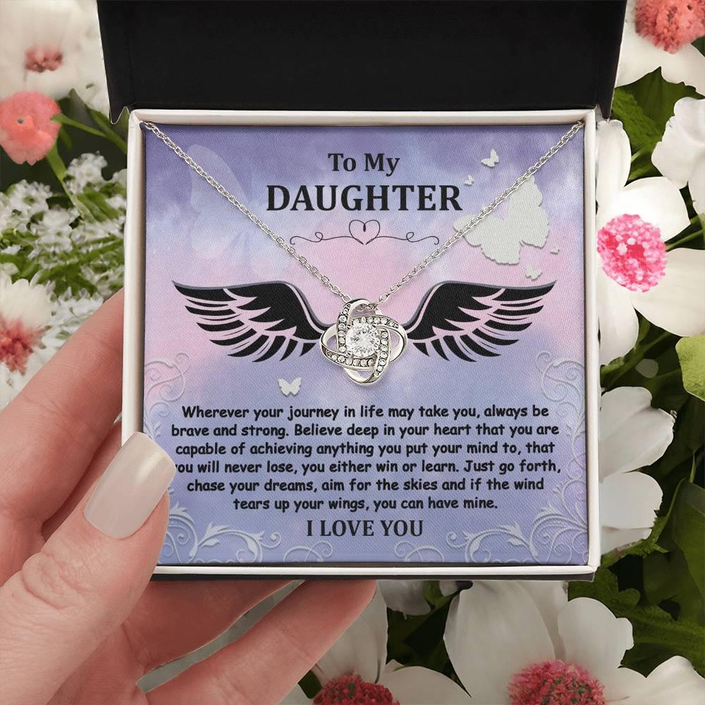 Daughter Gift for Birthday, Christmas, Graduation - Brave And Strong - Love Knot Pendant Necklace - Mallard Moon Gift Shop