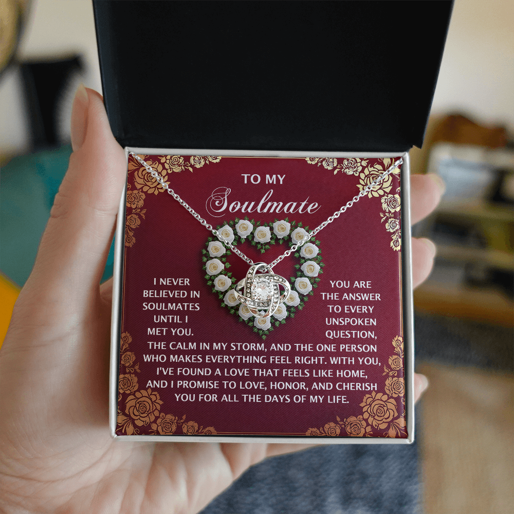 Romantic Gift for Her – Love Knot Necklace with Poetic Soulmate Card