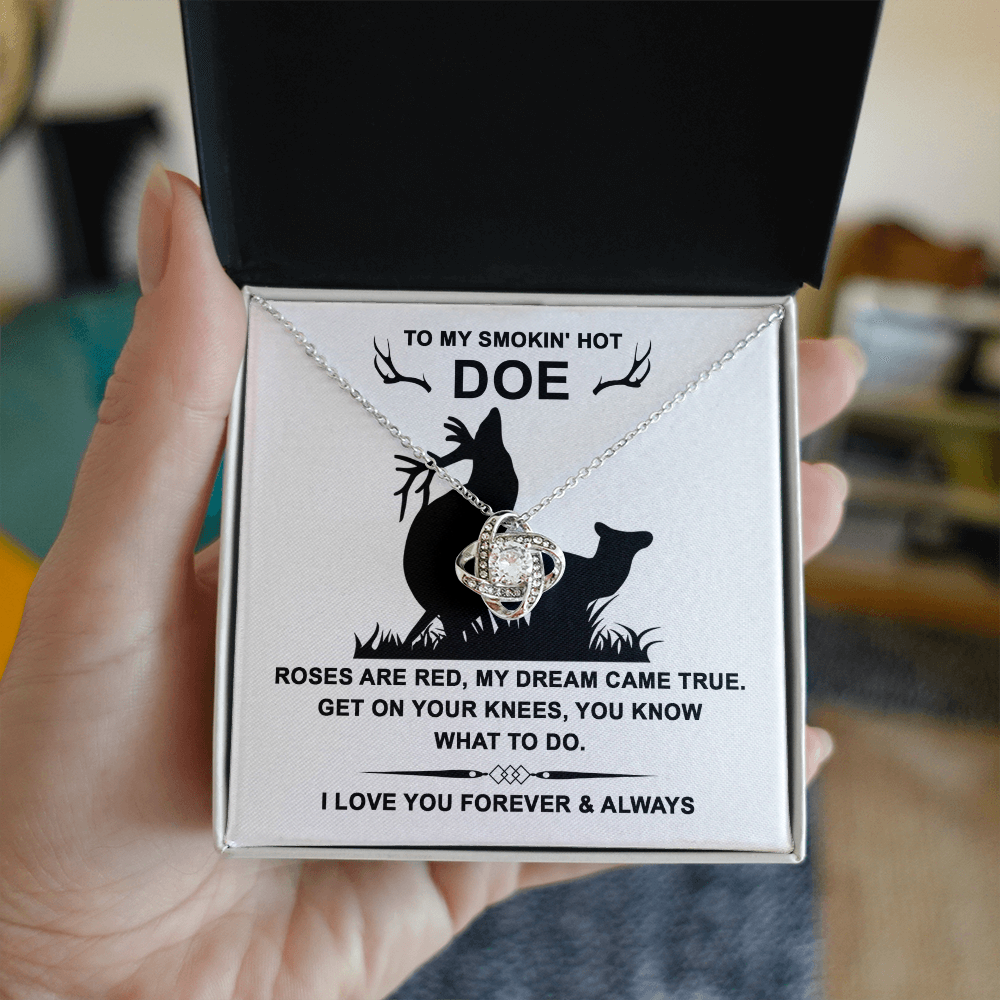 To My Smokin' Hot Doe” Message Card with Love Knot Necklace – Romantic and Playful Valentine's Day Gift - Mallard Moon Gift Shop