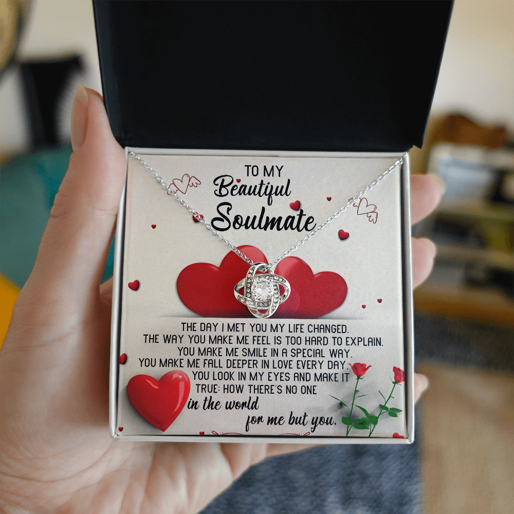 To My Beautiful Soulmate - Heartfelt Love Knot Necklace with Message Card for Valentine’s Day, Anniversary, or Special Occasions - Mallard Moon Gift Shop