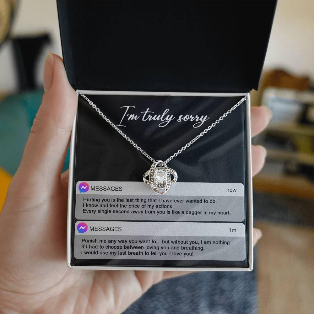 Gift for Girlfriend, Wife - Sorry, Away From You - Love Knot Pendant Necklace - Mallard Moon Gift Shop